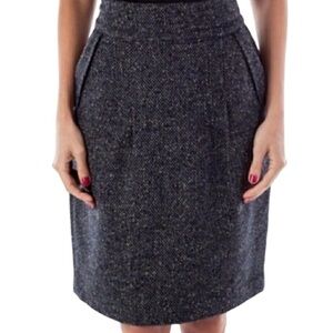 CAbi Women’s Classic Wool Blend Blue Tweed Pencil Skirt 8